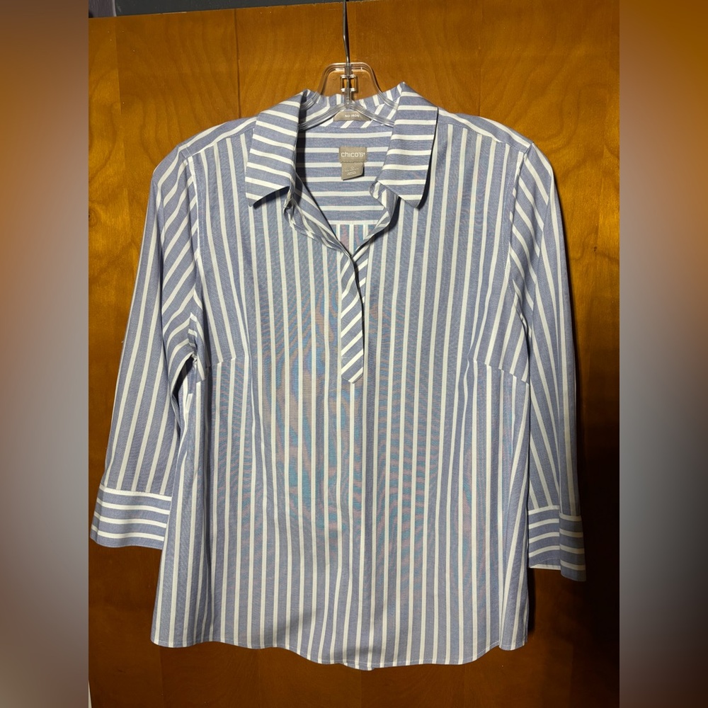 Chico's Blue and White Striped Shirt, size 0
